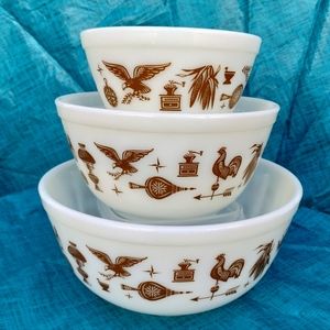 Set Of 3 Vintage Pyrex Early American Pattern Mixing Bowls 401, 402, 403